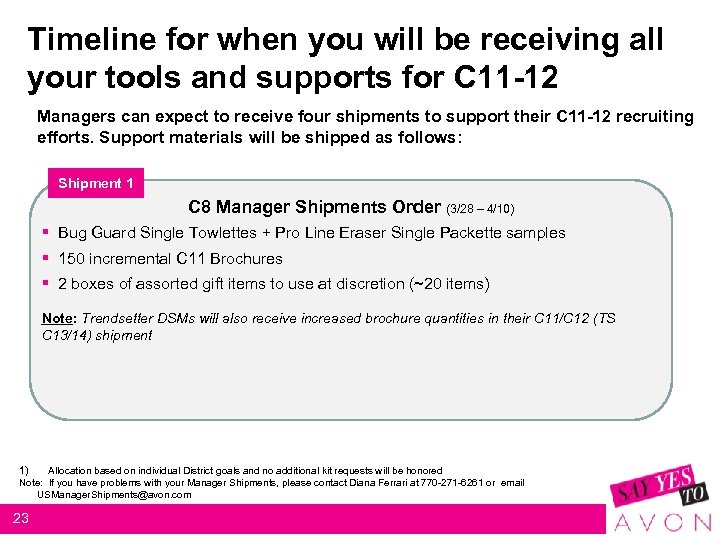 Timeline for when you will be receiving all your tools and supports for C