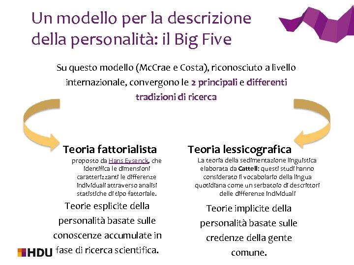 Un modello per la descrizione della personalità: il Big Five Su questo modello (Mc.