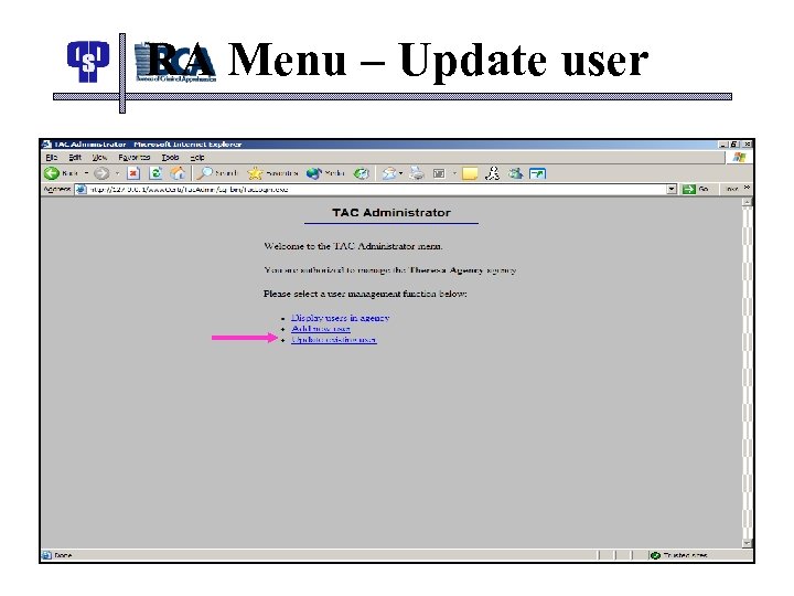 RA Menu – Update user 