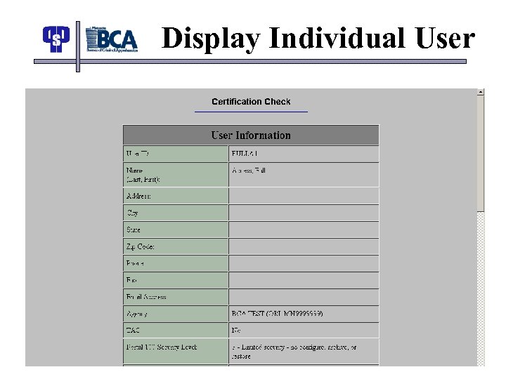 Display Individual User 