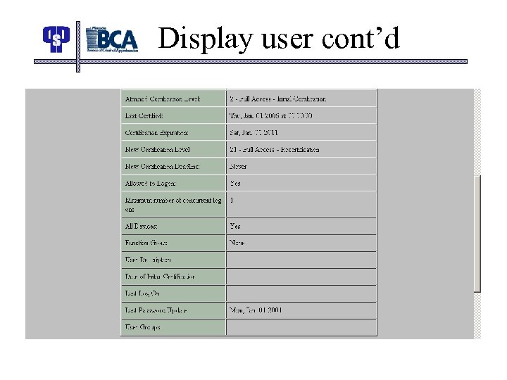 Display user cont’d 