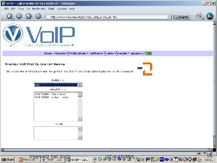 Finding Registered Virtual Phones Internet 2 Fall 2003 GT-Vo. IP/RNP 18 
