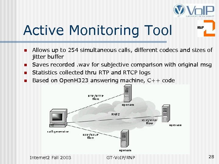 Active Monitoring Tool n n Allows up to 254 simultaneous calls, different codecs and