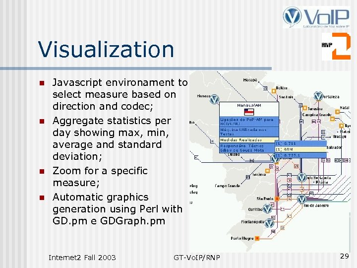 Visualization n n Javascript environament to select measure based on direction and codec; Aggregate