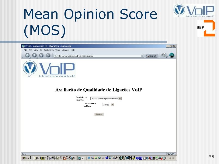 Mean Opinion Score (MOS) Internet 2 Fall 2003 GT-Vo. IP/RNP 35 