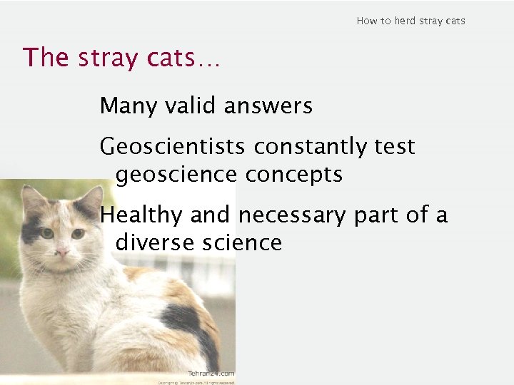 How to herd stray cats The stray cats… Many valid answers Geoscientists constantly test