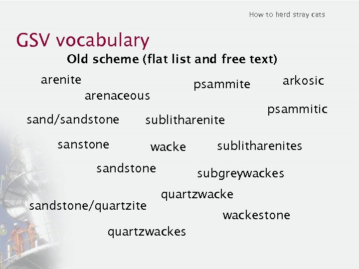 How to herd stray cats GSV vocabulary Old scheme (flat list and free text)