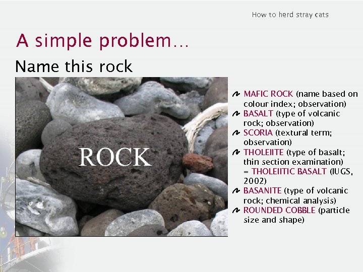 How to herd stray cats A simple problem… Name this rock MAFIC ROCK (name