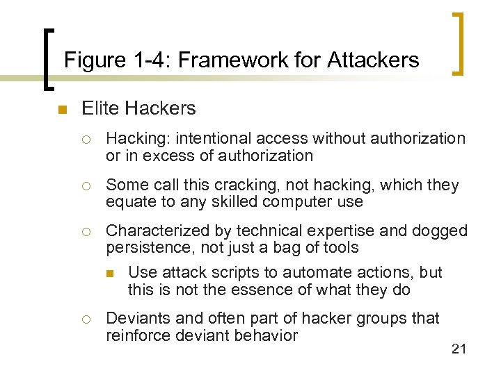 Figure 1 -4: Framework for Attackers n Elite Hackers ¡ Hacking: intentional access without