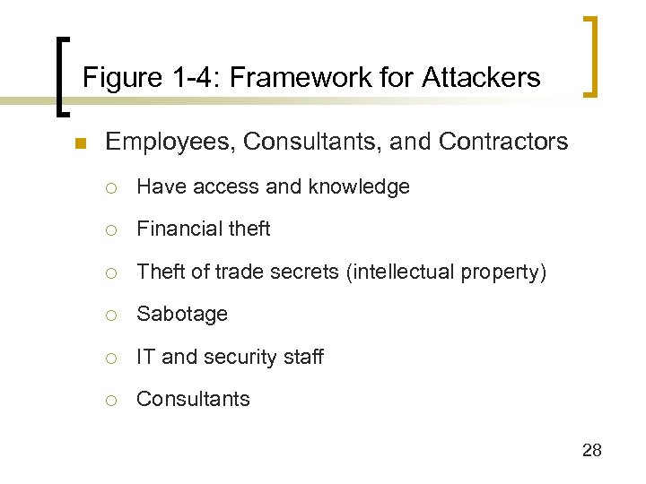 Figure 1 -4: Framework for Attackers n Employees, Consultants, and Contractors ¡ Have access