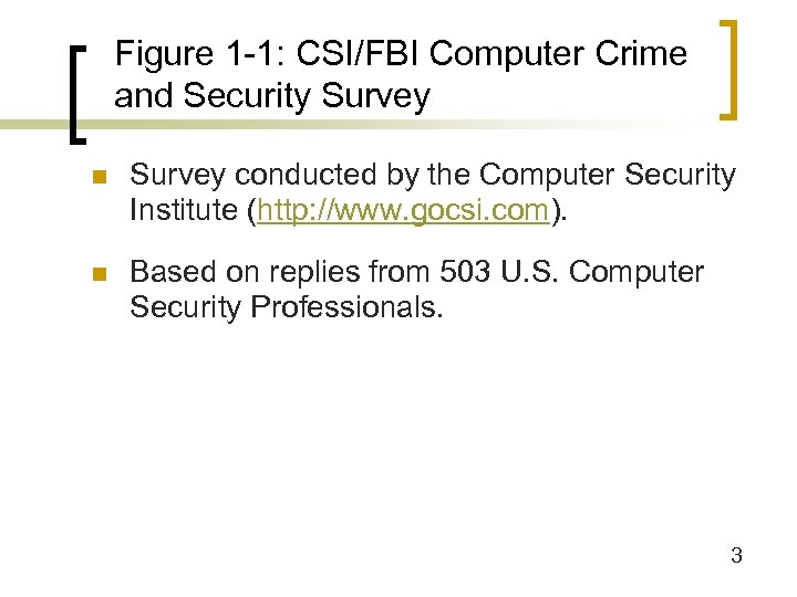Figure 1 -1: CSI/FBI Computer Crime and Security Survey n Survey conducted by the