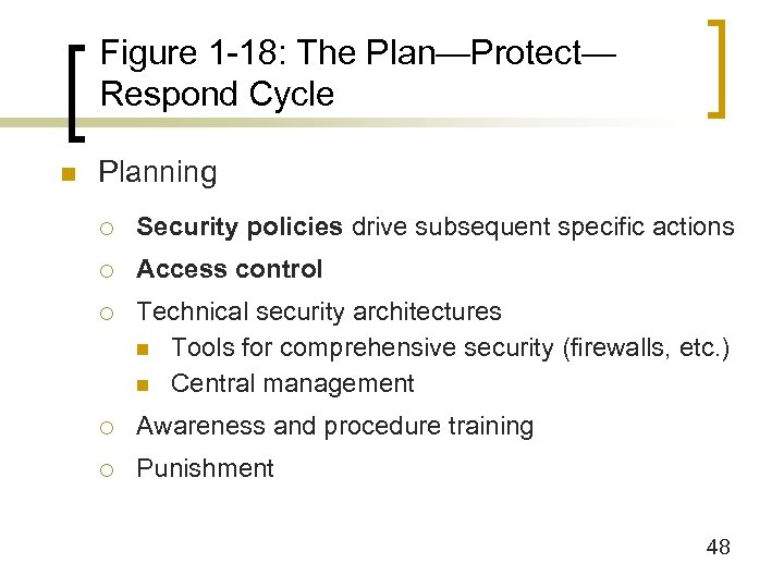 Figure 1 -18: The Plan—Protect— Respond Cycle n Planning ¡ Security policies drive subsequent