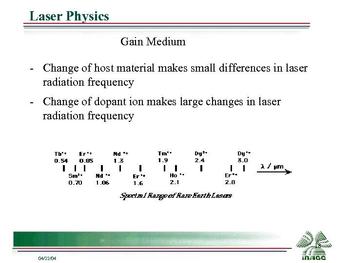 Laser Physics Gain Medium Change of host material makes small differences in laser radiation
