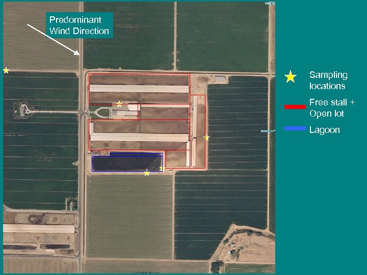Predominant Wind Direction Sampling locations Free stall + Open lot Lagoon 