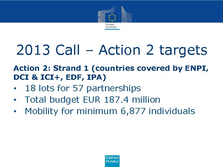 2013 Call – Action 2 targets Action 2: Strand 1 (countries covered by ENPI,