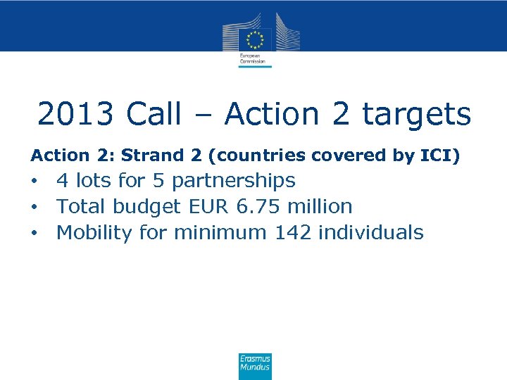 2013 Call – Action 2 targets Action 2: Strand 2 (countries covered by ICI)