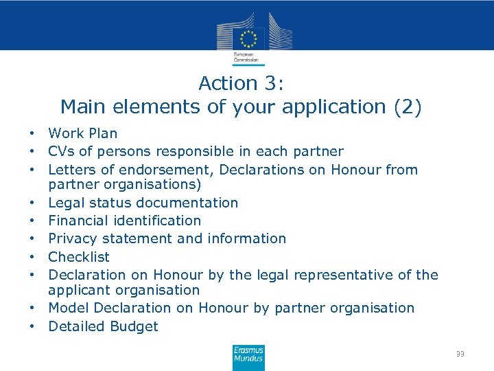 Action 3: Main elements of your application (2) • Work Plan • CVs of