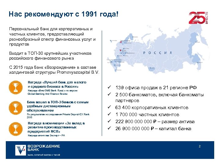 Нас рекомендуют с 1991 года! Персональный банк для корпоративных и частных клиентов, предоставляющий разнообразный