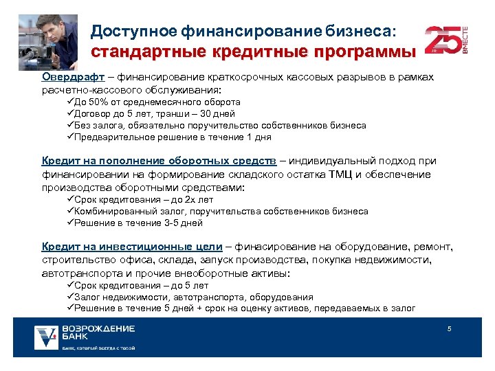 Доступное финансирование бизнеса: стандартные кредитные программы Овердрафт – финансирование краткосрочных кассовых разрывов в рамках