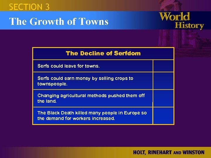 SECTION 3 The Growth of Towns The Decline of Serfdom Serfs could leave for