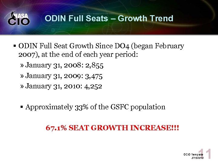 ODIN Full Seats – Growth Trend § ODIN Full Seat Growth Since DO 4