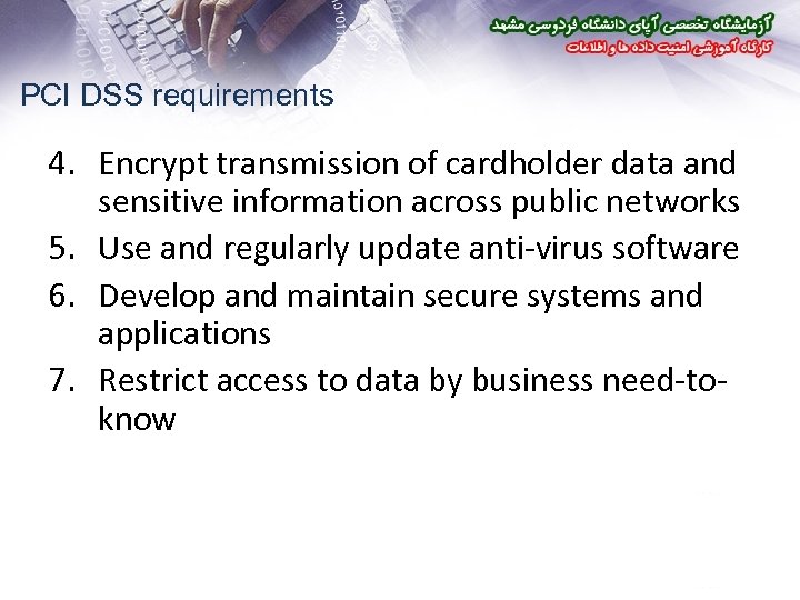 PCI DSS requirements 4. Encrypt transmission of cardholder data and sensitive information across public