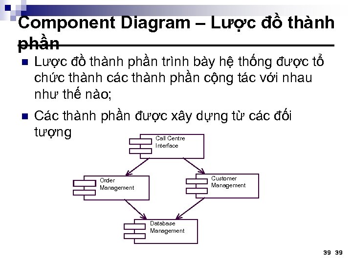 Component Diagram – Lược đồ thành phần n Lược đồ thành phần trình bày