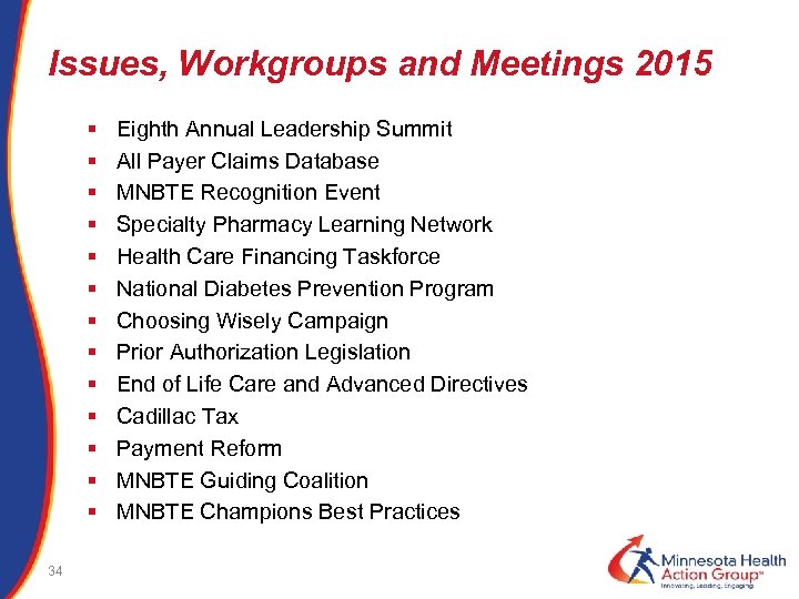 Issues, Workgroups and Meetings 2015 § § § § 34 Eighth Annual Leadership Summit