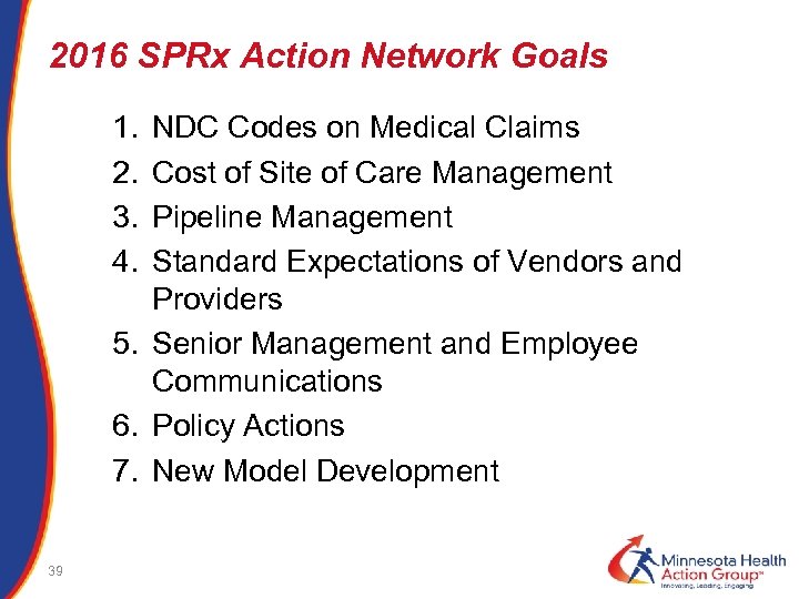 2016 SPRx Action Network Goals 1. 2. 3. 4. NDC Codes on Medical Claims