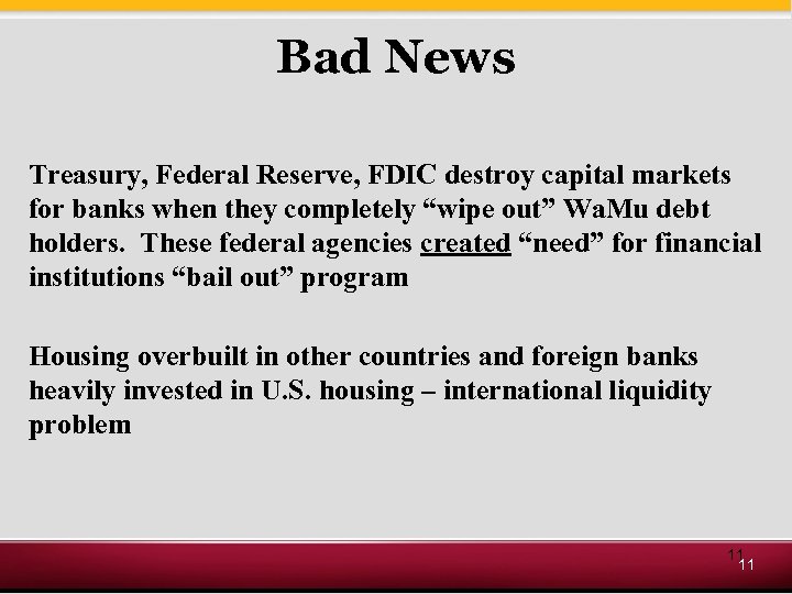 Bad News Treasury, Federal Reserve, FDIC destroy capital markets for banks when they completely