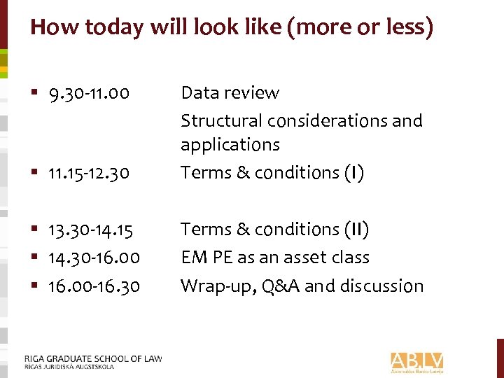 How today will look like (more or less) § 9. 30 -11. 00 §