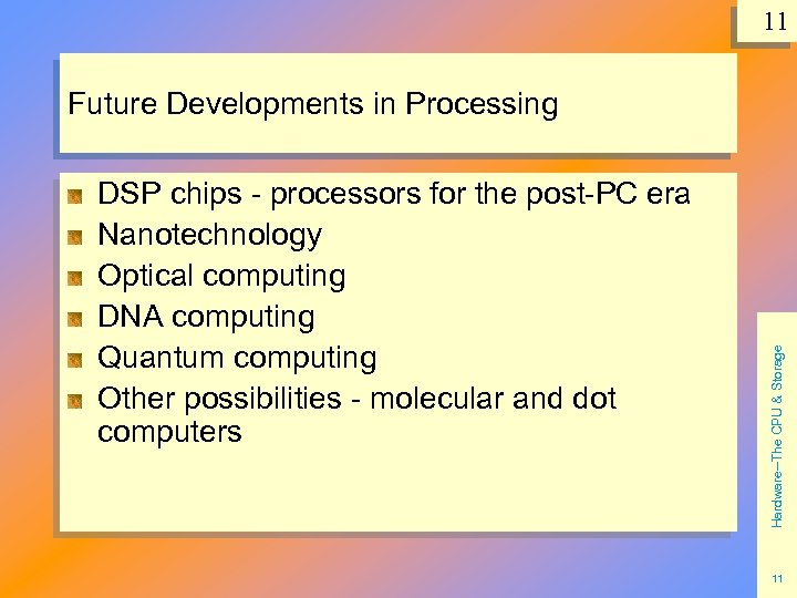 11 DSP chips - processors for the post-PC era Nanotechnology Optical computing DNA computing
