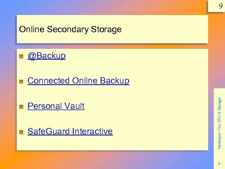 9 Online Secondary Storage @Backup Personal Vault Safe. Guard Interactive Hardware--The CPU & Storage