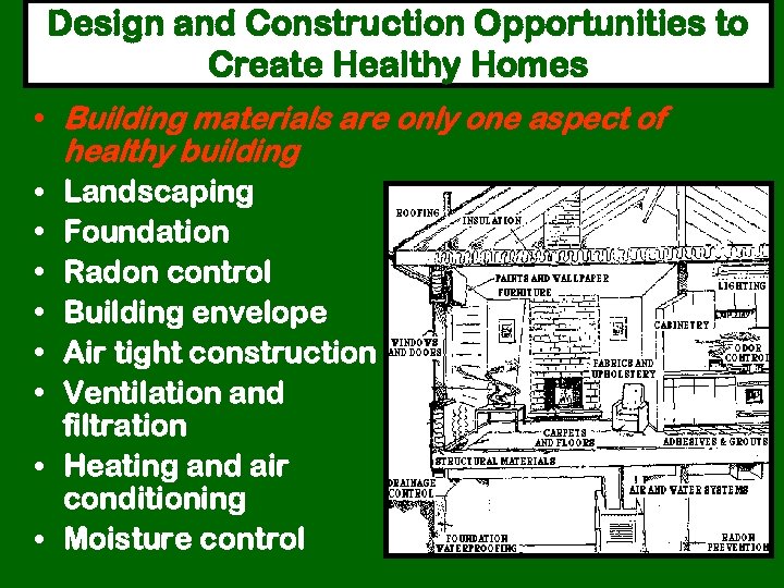 Design and Construction Opportunities to Create Healthy Homes • Building materials are only one