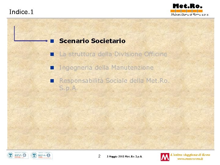 Indice. 1 n Scenario Societario n La struttura della Divisione Officine n Ingegneria della