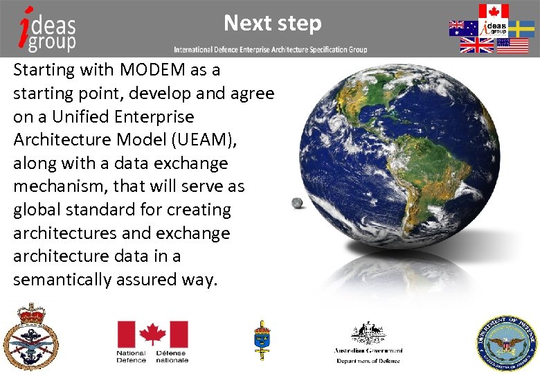 Next step Starting with MODEM as a starting point, develop and agree on a