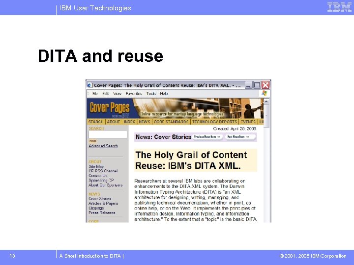 IBM User Technologies DITA and reuse 13 A Short Introduction to DITA | ©