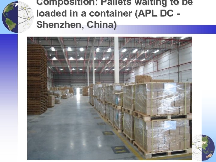 Composition: Pallets waiting to be loaded in a container (APL DC Shenzhen, China) 