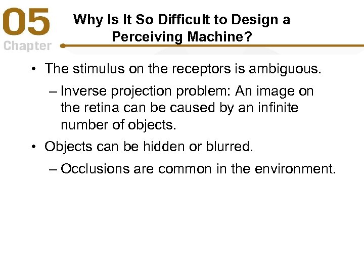 Why Is It So Difficult to Design a Perceiving Machine? • The stimulus on