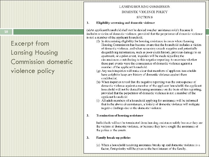28 Excerpt from Lansing Housing Commission domestic violence policy 