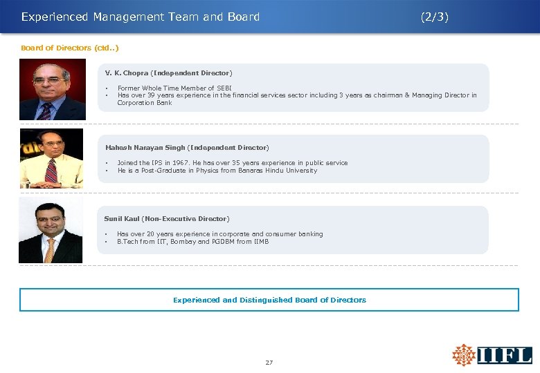Experienced Management Team and Board (2/3) Board of Directors (ctd. . ) V. K.