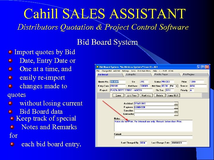 Cahill SALES ASSISTANT Distributors Quotation & Project Control Software Bid Board System Import quotes