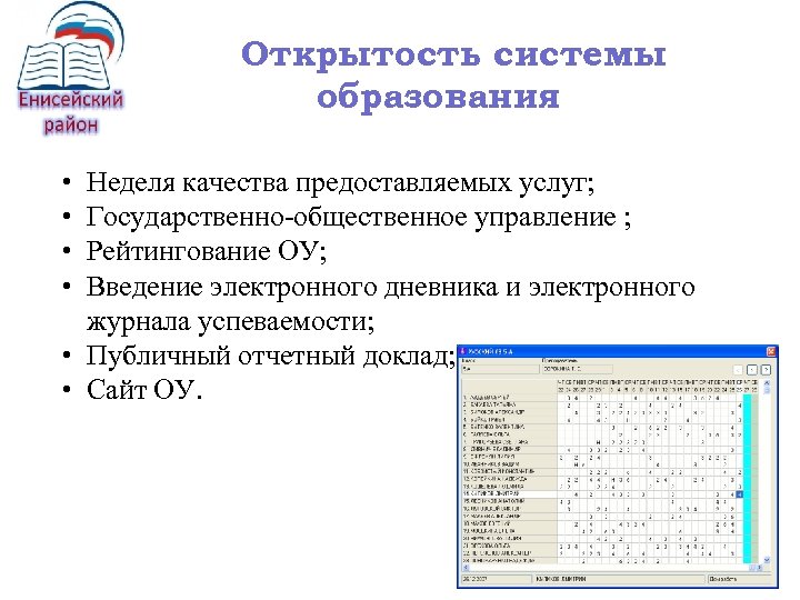 Открытость системы образования • • Неделя качества предоставляемых услуг; Государственно-общественное управление ; Рейтингование ОУ;