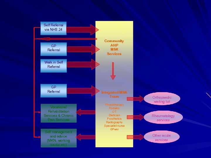 Self Referral via NHS 24 GP Referral Electronic Referral Community AHP MSK Services Walk