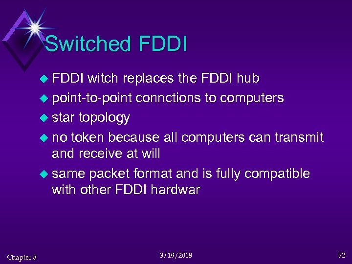 Switched FDDI u FDDI witch replaces the FDDI hub u point-to-point connctions to computers