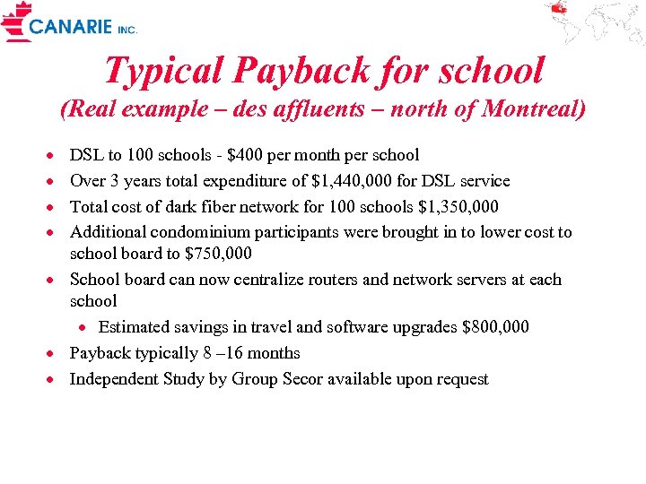 Typical Payback for school (Real example – des affluents – north of Montreal) ·