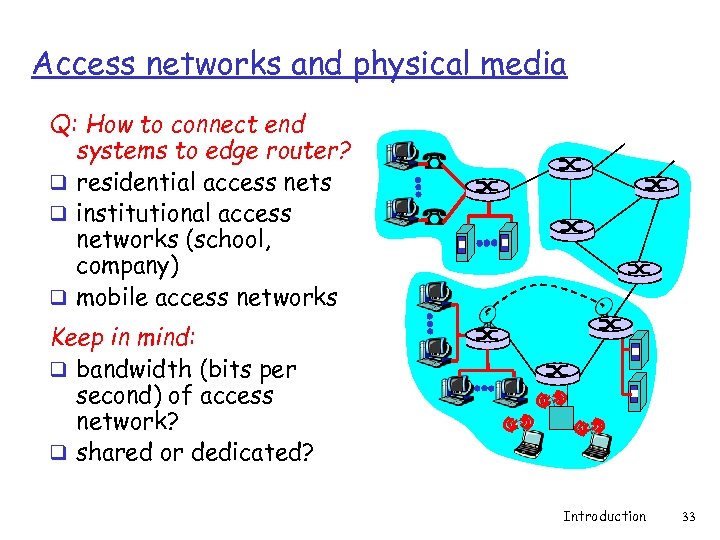 Access networks and physical media Q: How to connect end systems to edge router?