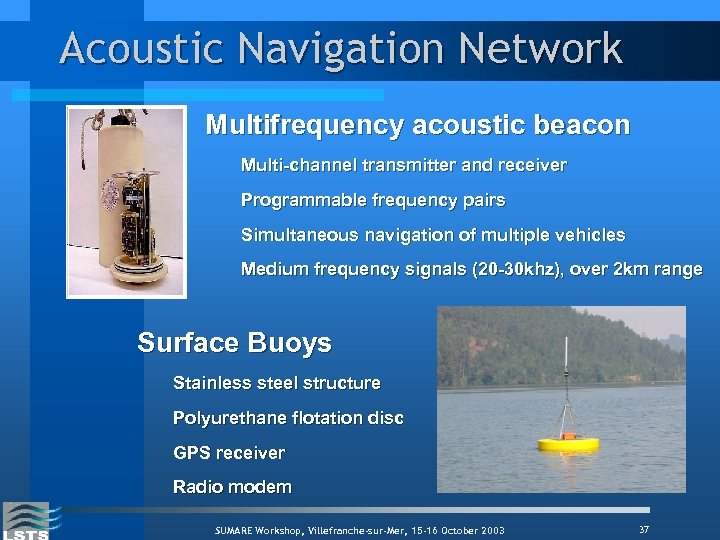 Acoustic Navigation Network Multifrequency acoustic beacon Multi-channel transmitter and receiver Programmable frequency pairs Simultaneous