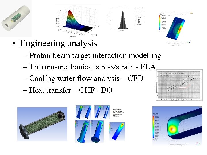  • Engineering analysis – Proton beam target interaction modelling – Thermo-mechanical stress/strain -