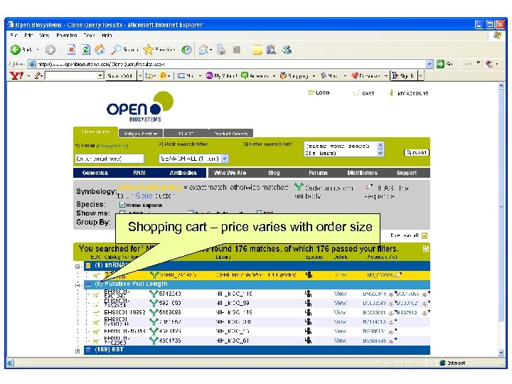 Shopping cart – price varies with order size 